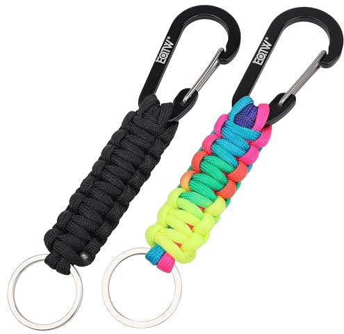 EOTW Paracord Schlüsselanhänger Karabiner Karabinerhaken D Ring Schlüsselband Schlüsselring für Motorrad Auto Camping Wandern Männer Frau Kinder (1 Schwarz & 1 Bunt)