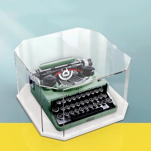 Transparente Acryl-Displaybox für Lego 21327 Vintage Schreibmaschinen-Modell, staubdichte Aufbewahrungsbox (Modell nicht im Lieferumfang enthalten) (weißer Sockel)