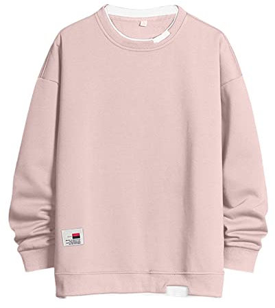 Generisch Pull pour homme sans capuche, sweat-shirt coupe ample pour homme, sweat léger et confortable, bicolore, veste de sport extensible, col rond, pull de travail, Rose, XXL