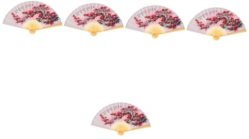 Amosfun 5pcs Oriental Fan Wall Hanging Large Chinese Folding Fan Decor Modern Tv Wall Decor