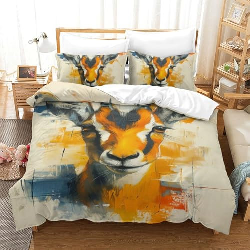DUABELPHF Ziege Bettbezug Bettwäsche-Sets Kinderbettwäsche Reißverschluss Mit Kissenbezügen Betten Set Für Jugendliche Kinder Schlafzimmer Single(140x200cm)