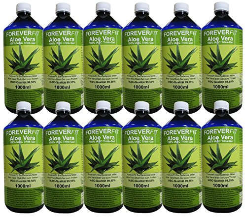ForeverFit Aloe Vera Trinkgel 12 x 1000ml Barbadensis Miller Blattgel unverdünnt KEIN Saft KEIN Konzentrat OHNE künstliche Vitamine. Acemannan bis 1200mg/Liter. 30243