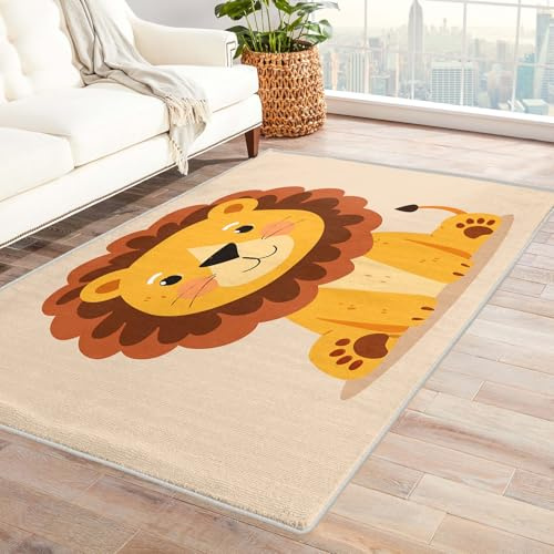 Baby Teppich Löwe - Teppich Wohnzimmer Schlafzimmer Kinderzimmer Löwe, Großer Teppich Löwen, Weich Kurzflor & Waschbar & rutschfest Wohnzimmerteppich, Kinderteppich, Bettvorleger 120x180 cm
