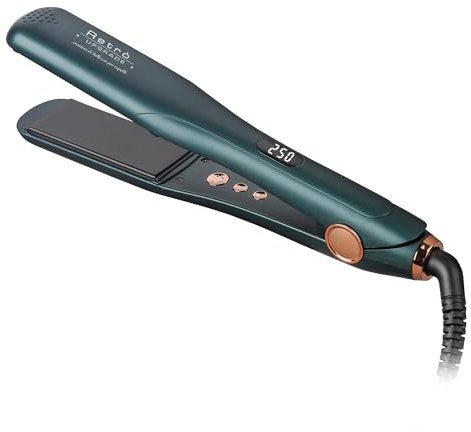 Retro Upgrade RUP-G61C/A Green | Plancha Digital Profesional Ancha | Color Verde - Plancha de Pelo | Placas de Turmalina con Revestimiento de Aceite de Argán | Temperatura Ajustable | Pantalla LCD
