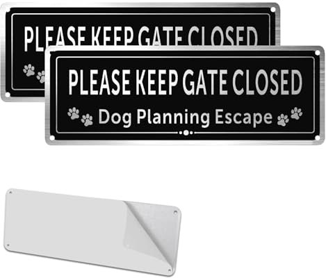 2 Pack Please Close the Gate Sign Dog,Beware of the Dogs Sign Outdoor Gate,Brushed Aluminium 3.5 x 9.8 Inches Shut Gate Sign Rust-Free Metal UV Protected Weatherproof Fade-Resistant Easy to Install
