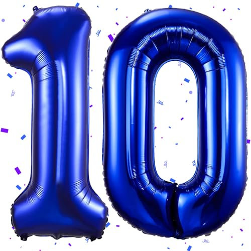 UDRKFOPK Dunkelblau Luftballon 10,Zahlen Luftballon Dunkelblau,40 Zoll Dunkelblau Folienballon 10,101cm Zahlenballon 10 Helium Ballon Luftballon 10 Geburtstag für Geburtstagsdeko Kinder Mädchen Junge