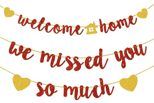 Calkkrer Willkommen Zurück Willkommen Zuhause Deko Set, Willkommen Party Dekoration, Willkommen Zurück Banner, Heimkehr Party Deko, Willkommen Zurück Deko(Rot)