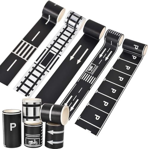 5 Stück Straßenbänder DIY,Spur Straßenband,Züge Eisenbahnen Straße Washi Tape Set Masking Tape,Abnehmbar Aufkleber,Verkehrszeichen Aufkleber, für Spielen und Lernen, Kunst, DIY Handwerk Aufkleber