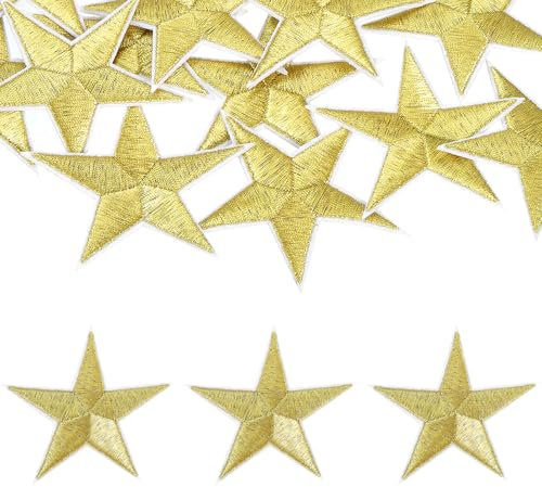 sourcing map 15Pcs Iron on Star Patches, Sew on Star Embroidered Patches, Decorative Repair Patch Applique for DIY Crafts Backpacks Bags Hats Clothes, 70mm Gold Yellow