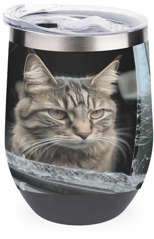 RTSEBVN Travel Coffee Mug Cute Pet Smashes Glass in Car Printing Tumbler Cup Double Wall 304 Stainless Steel Insulated Mug For Home Or Office