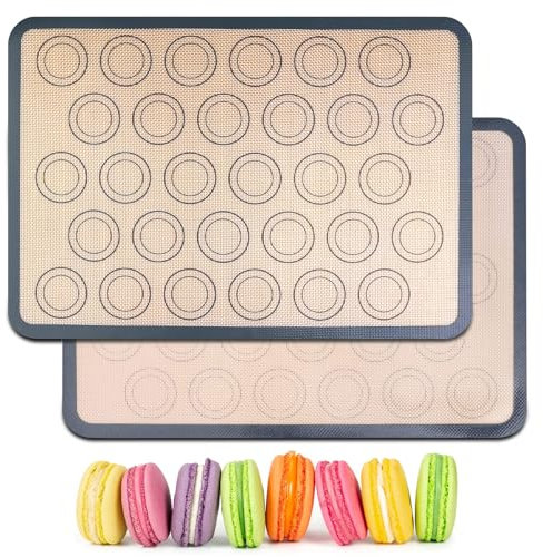 2 Pcs Silicone Macaron Baking Mat, Non-Stick Reusable Silicone Mats for Baking, Thick Silicone Baking Sheets Easy to Clean Baking Tray in Grey for Pizza Macarons Biscuits Cakes - 42x29.5CM