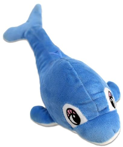 BEMIRO Delfin Kuscheltier – 32 cm lang, gestickte Augen, mit Schlaufe, kuschelig weich (Hellblau)
