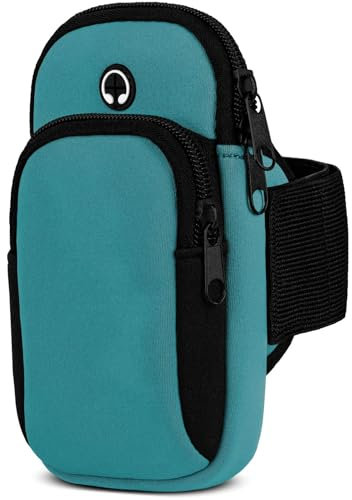 moex Handytasche Joggen für Samsung Galaxy S25 Sportarmband Handy aus Neopren, Handyhalterung Arm zum Laufen Sport Armband, Laufarmband mit 2 Fächern, Lauftasche Jogging - Blau