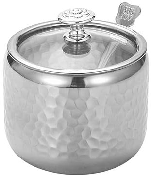 ETRAVEL Sucrier en acier inoxydable 304 - Pot à épices pour la maison - Avec couvercle et cuillère - Pour épices, sucre, café, thé, poivre (1)