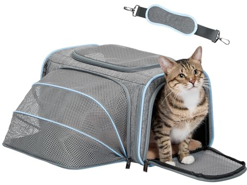 Petsfit Faltbarer Transporttasche Katze und Hund,erweiterbare Katzentransportbox mit Schultergurt Hundetragetasche Flugtasche Oxford Gewebe für Katze und Hund