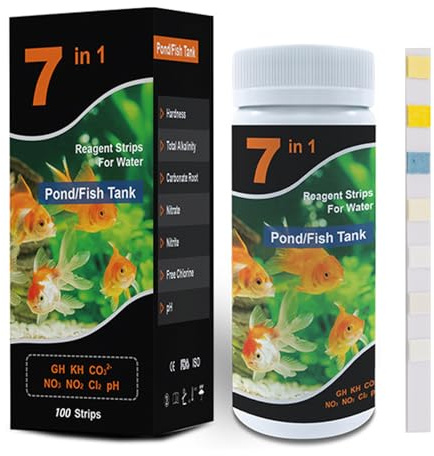 VANSUKY 7-in-1 Aquarium Test Strips 100 Strips– Water Quality Testing for Fish Tanks & Ponds, Test pH, Hardness, Carbonate, Chlorine, Nitrate, Nitrite