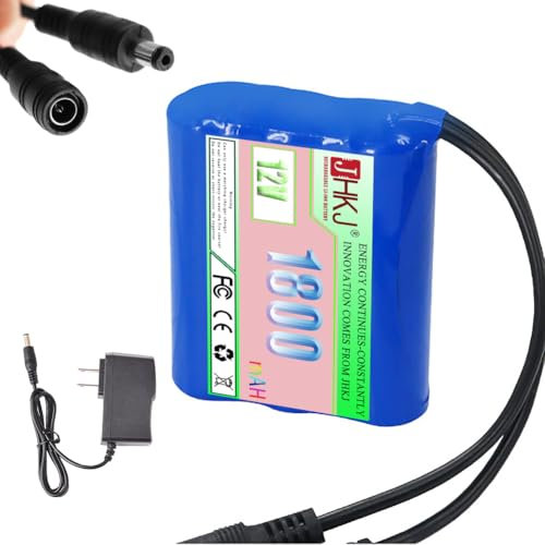 JHKJ Rechargeable Lithium Ion Battery 12V 1800mAh 2000mAh High Capacity Li-ion Battery Pack with DC Port 12V 2500mAh 3000mAh for LED Light Strip/Speaker,12V1800mAh