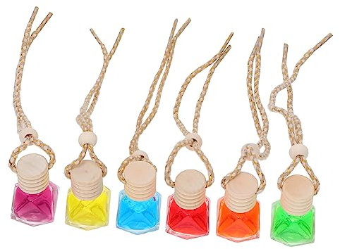 EXAOMBLE 6stücke Parfümflaschenanhänger Fürs Auto Hängende Glasflaschen Für Ätherische Öle Leerer Parfümdiffusoren Für Auto-innenraumduft
