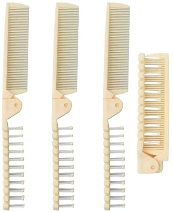 4 Tragbare Mini-Haarbürsten Klappkamm Reisekamm Doppelkopf-Design Kopfhautmassage (Cremeweiß)