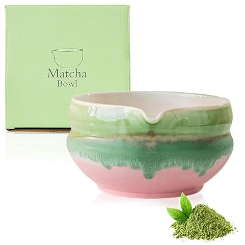 Chingcoo Matcha-Schüssel Keramik mit Ausgießer, handgefertigte japanische Matcha Schale & Bowl, Teeschale für Teezeremonien und Matcha-Zubereitungmit Geschenkbox zum Schlagen von Matcha, Farbverlauf