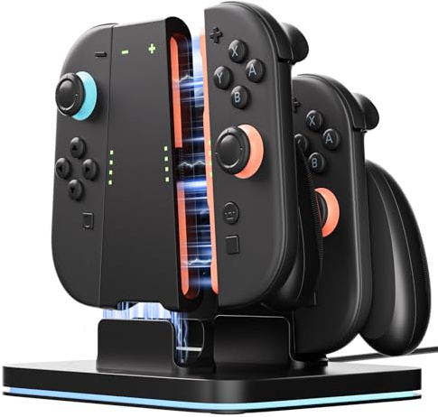COOWPS 3-In-1 Ladegriff Und Dock für Nintendo Switch 2 Joy-Con (2025) | Mit Ergonomischem Komfort-Griff, Starker Magnetkraft, Schnelllade-Dock, 9 Rgb-Licht-Modi & Usb-C-Kabel