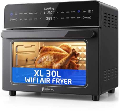 Bridge Pro WiFi Air Fryer Oven 30L - Large Air Fryer with Rotisserie Oven | 1800W, Extra Large, 18-in-1 Dual Cook, Smart Dial, 360° Hot Air Circulation, Time & Temperature Control, Digital Touch Screen