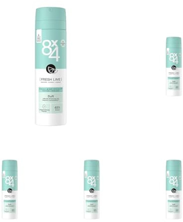 8X4 Fresh Lime Deospray, Deodorant mit frisch-fruchtigen Zitrusnoten, erfrischendes Deo ohne Aluminium (ACH) mit 48h zuverlässigem Schutz (150 ml) (Packung mit 5)