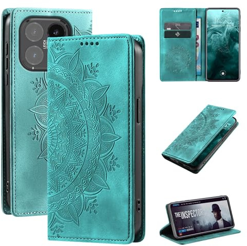 LBH Handyhülle für Xiaomi 15T Mandala Klapphülle RFID Schutz Kartenfächer Geldfach Design Cover Case Flipcase Türkis