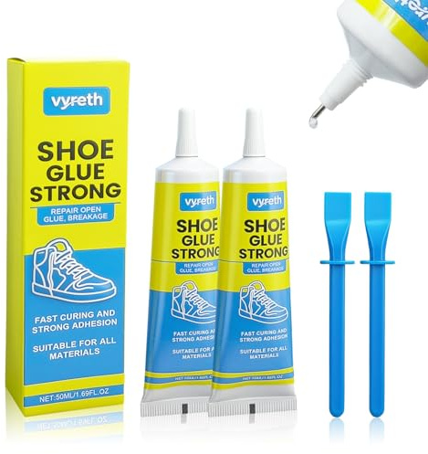 2 x 50 ml colla speciale per scarpe extra forte – 2 pezzi colla per suola impermeabile con 2 piccoli raschietti blu, colla per tacco, colla per pelle, gomma, tela, plastica, ecc