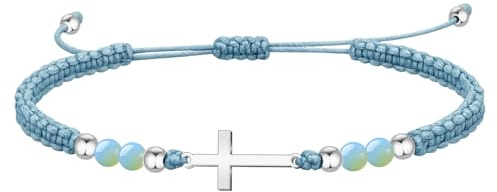 cotigo Armband aus gewachstem Garn mit weißem Quarz und Glückskleeblatt aus Edelstahl, Schutzamulett und positiver Energie, verstellbar, originelles Geschenk für Damen und Herren, Mediano-largo