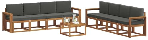 vidaXL Outdoor-Sofagarnitur mit Kissen 9 pcs Natur und Anthrazit, Akazienholz Garten Sofa Set, modernes Outdoor Lounge, stylische Terrassenmöbel, Bequeme Sitzgelegenheit für Treffen