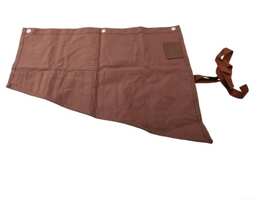 Heavy Duty Waxed Canvas Tool Roll Wallet with 16 Pockets for Spanner and Chisel Organization Multi-Purpose Hand Tool Storage Bag with Fold-Back Flap Coffee Approx 58x47cm