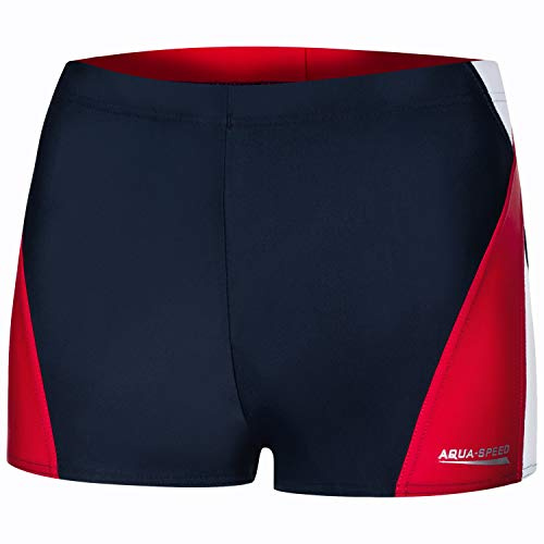 Aqua Speed UV Boxer Badehose eng Herren + gratis eBook | Wettkampf Retro Schwimmhosen Männer | Badepants | Alex, Gr. XXL, 456 Navy White red