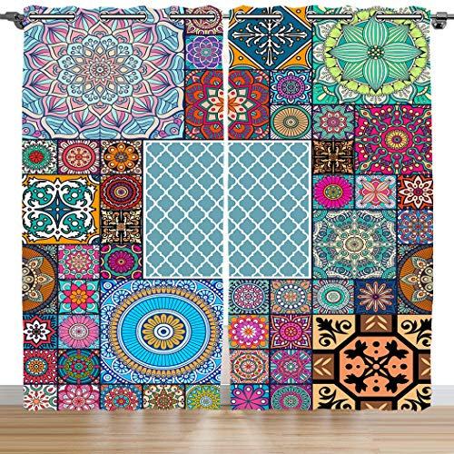 Violetpos 180 x 140 cm 2er Set Verdunkelungs Vorhang Mit Ösen Gardinen Schlafzimmer Ösenvorhang Verdunklungsgardinen Bunt Psychedelisch Mandala Blume