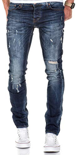 Amaci&Sons Herren Strech Destroyed Slim Fit Denim Jeans Hose 7500