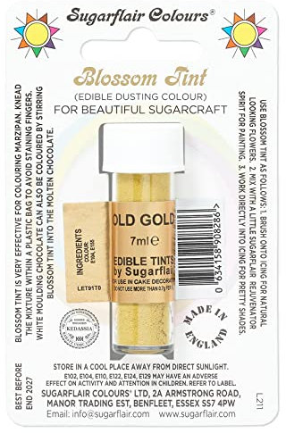 Sugarflair Blossom Tint Old Gold Food Colouring and Dusting Powder, Matt Finish, Brush On or Mix with Rejuvenator Spirit to Create a One of A Kind Cake - 7ml