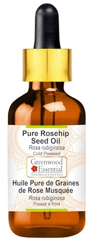 Greenwood Essential Puro Olio Di Semi di rosa canina (Rosa Rubiginosa) con contagocce in vetroSpremuto a Freddo 15ml (0.50 oz)
