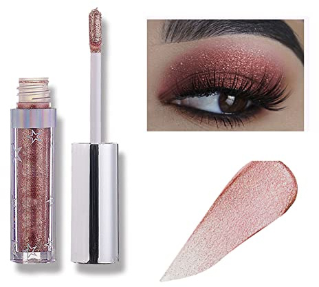 Weixinbuy 12 Colors Liquid Eyeshadow Glitter Metallic Eyeshadow Shining Shimmer Glitter Highly Pigmented Liquid Eyeliner Waterproof Long Lasting(102#Baby rose)