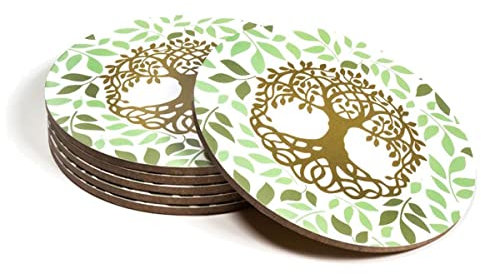 Satya Lot de 6 sous-Verres - Vert et doré - Arbre de Vie sous Verre