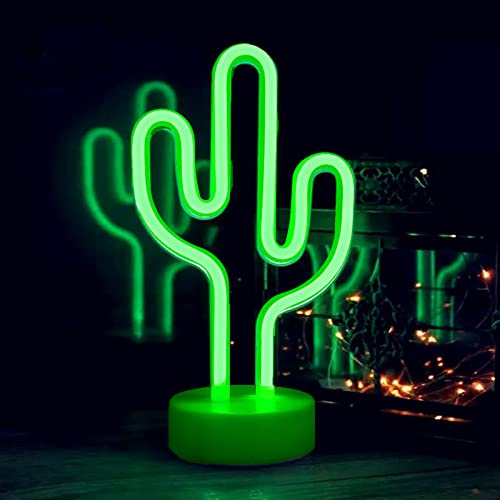 Neon Sign, EAAERR Cactus Neon Lights with Base, USB/Battery Operated Neon Signs for Bedroom Decoration, Game Room, Bar, Party, Kids, Valentine's Gift, Christmas.