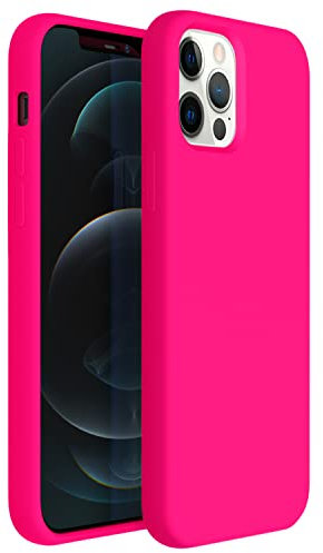 ZUSLAB Compatibile con Apple iPhone 12/ iPhone 12 Pro (6,1) Custodia Silicone Nano, Cover Sottile in Gomma Gel Morbida - Fluorescent Pink