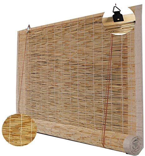 Rodillo Ciego Natural Bambú, Ventana de montaje en pared Cortina de cebada, Filtro de Luz Ciego Paja, Partition Persianas de Privacidad, Obturador de Levantamiento Sun Shade, Diseño de Blanco, Persona