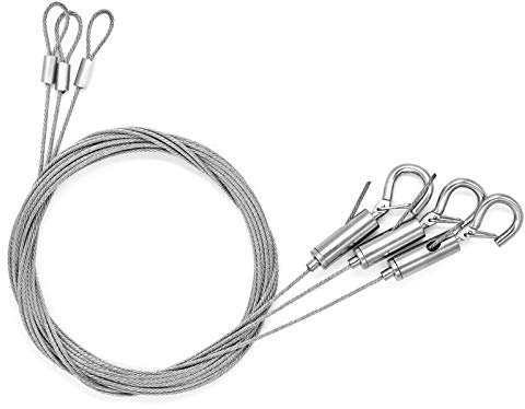 Bless 3 Stück 2M Edelstahl Drahtseil mit Haken, 1.5mm, 15kg Tragfähigkeit, Silber, für Spiegel, Lampen, Schilder, DIY-Leuchten, Wäscheleine