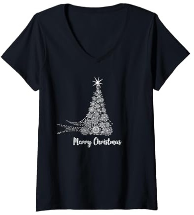 Femme Cadeau d'arbre de Flocons de Neige d'arbre de Noël pour Noël T-Shirt avec Col en V