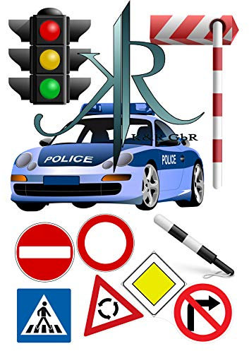 Cake Topper Polizei Verkehrszeichen, 10 Stuck Tortenaufleger,Geburtstag,Tortendeko,
