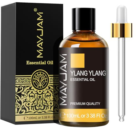 MAYJAM Olio Essenziale Di Ylang Ylang 100ml, Olio Di Ylang Ylang Per Diffusori, Umidificatori, Fai Da Te, Casa, Guardaroba