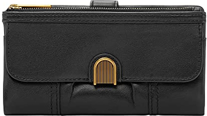 Fossil Geldbörse für Frauen Cora, Leder Clutch schwarz 19,7 cm L x 2,6 cm B x 10,8 cm H SL6464001