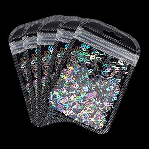 FURU Harz Füller Resin Mold Filler, 5x Alphabet-Pailletten, DIY Epoxidharz Handwerk, 1 Packung, Silber