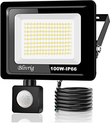 Blivrig LED Strahler Außen mit Bewegungsmelder 100W IP66 Scheinwerferled aussenstrahler mit bewegungsmelder,10000LM Kaltes Weiß 6000K Superhell Außenstrahler LED Fluter Flutlicht,für Garten,Garage