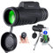 HGYJ 12x50/40x60 Monocular Telescope, Hd High Power Bak4 Prism Waterproof Monocular Scope，For Birdwatching Hunting Hiking Football Match，Tripod Mobile Phone Holder Bluetooth Camera,Black,One size